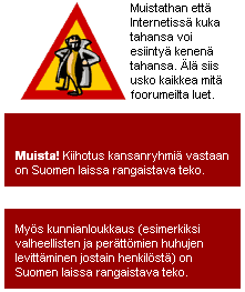 varoitus Jippiin foorumeiden etusivulla